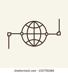 Satellite service line icon. Cable, planet, signal. Communication service concept. Vector illustration can be used for topics like communication, telephony, voice connection