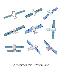 satellite set cartoon. globe global, satellite future, worldwide technology satellite sign. isolated symbol vector illustration