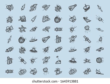 Satellite set. Outline set of satellite vector icons.