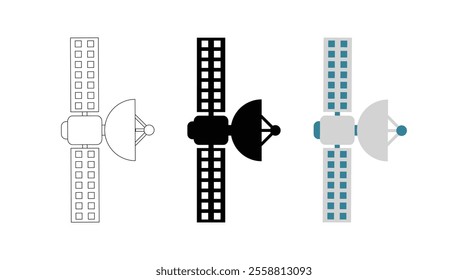 Satellite, set of wireless satellite technology. Satellite sign icon. Planet satellite icon. Color space craft symbol. Wireless technology icon set