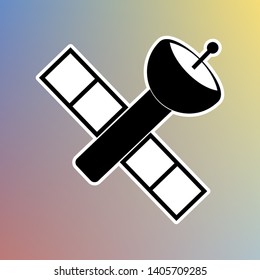 Satellite sign illustration. Black icon in white shell at pastel color background. Illustration.