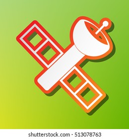 Satellite sign illustration. Contrast icon with reddish stroke on green backgound.