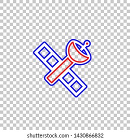 Satellite sign illustration. Red, white and contour icon at transparent background. Illustration.