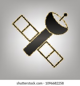 Satellite sign illustration. Vector. Blackish icon with golden stars at grayish background.