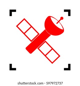 Satellite sign illustration. Vector. Red icon inside black focus corners on white background. Isolated.