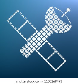 Satellite sign illustration. Vector. White textured icon at lapis lazuli gradient background.