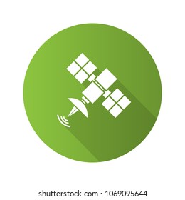 Satellite signal flat design long shadow glyph icon. Vector silhouette illustration