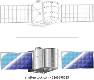 Satellite Sketch To Illustration,  Satellite Dish With Antenna Isolated On White Background. Satellite Design
