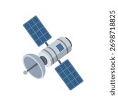 Satellite With Solar Panels in Space on White Background