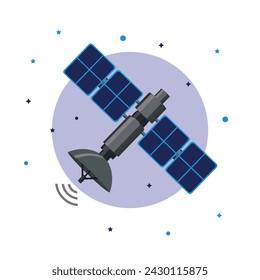 Satellite solid navigation and communication. Space unmanned satellite technology, global communication. Icon on white background. Design for web, print. Flat vector illustration