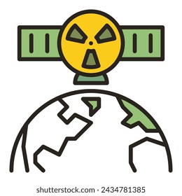 Satélite con concepto de vector de armas nucleares basado en el espacio icono o símbolo de color