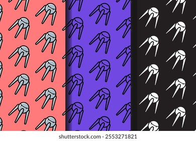 Patrón colorido del espacio del satélite en el fondo rosado, púrpura, negro. Sonda de Doodle Fondo inconsútil del patrón del contorno de la galaxia. Patrón inconsútil del satélite de Gunny para la decoración y la Mercancía