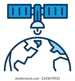 Satellite in Space with Earth vector concept blue icon or design element