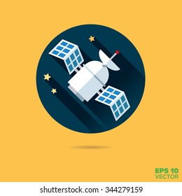 Satellite in space flat design vector icon