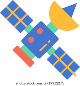 Satélite no Espaço - Ilustração Plana de Vetor