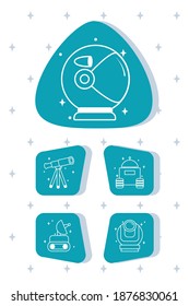 satellite and space icon set over white background, line style, vector illustration