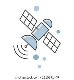 Satellite in space illustration. Flat style illustration. Isolated on white background. 