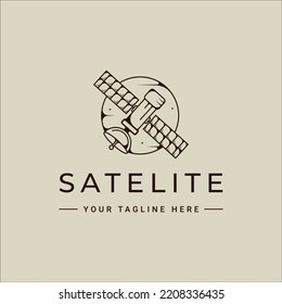 satellite space logo line art vector simple illustration template icon graphic design. global communication sign or symbol for astronomy concept 