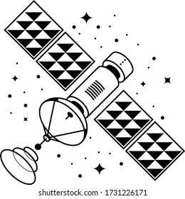 Satellite in space outline style vector illustration