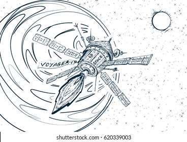 Satellite in space. Picture for coloring.
Vector illustration