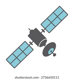 Satellite in space with solar panels and antenna technology concept icon
