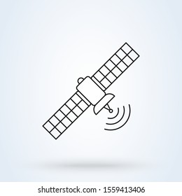 satellite and Space station. Simple vector line modern icon design illustration.