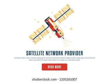 The Satellite In The Space Vector Flat Design Illustration. Good Concept For Business Connected. Detailed Satellite In The Space. Satelite Network Provider Web Form, Pop Up, Read More. 