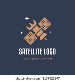 The satellite in the space vector flat design illustration. Good concept for business connected. Logo illustration. 