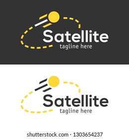 The satellite in the space vector flat design illustration. Good concept for business connected. Logo design. 