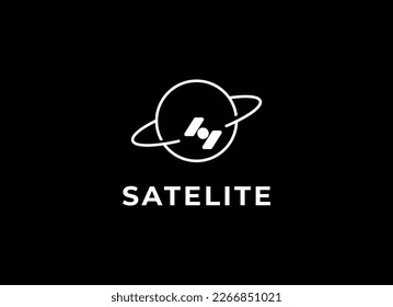 The satellite in the space vector flat design illustration. Good concept for business connected. Logo design.