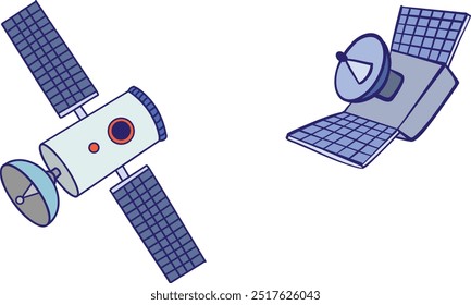 Ilustración vectorial de la nave espacial del satélite aislada en fondo transparente.