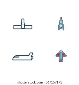 Satellite And Spaceship Icon Logo Vector Set Element