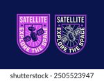 satellite or sputnik station orbit space galaxy retro badge logo vector collection design for astronaut, adventure, technology, scientist  