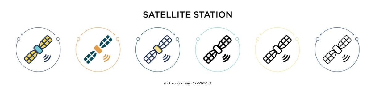 Satellite station icon in filled, thin line, outline and stroke style. Vector illustration of two colored and black satellite station vector icons designs can be used for mobile, ui, web