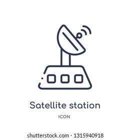 satellite station icon from technology outline collection. Thin line satellite station icon isolated on white background.