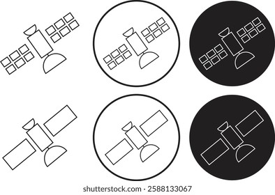 Satellite station icons set in trendy line styles. Internet communication vectors. Broadcast symbols. Space station illustration for graphic and website designs isolated on transparent background.