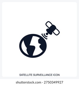 Satellite Surveillance Icon solid vector icon with a bold, minimal design. Suitable for presentations, websites, apps, infographics, and various digital or print projects.