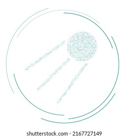 The satellite symbol filled with teal dots. Pointillism style. Vector illustration on white background