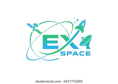 Satellite telecommunications technology logo design, future space company.