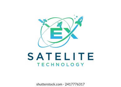 Satellite telecommunications technology logo design, future space company.