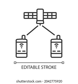 Satellite telephony linear icon. Global telecommunications network connection. Thin line customizable illustration. Contour symbol. Vector isolated outline drawing. Editable stroke