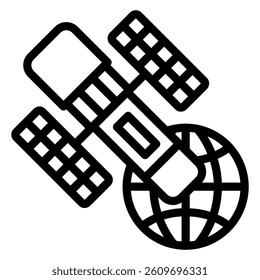 Satellite telescope and globe line icon, space and optical equipment concept. Vector graphics. Planet and lens satellite sign on white outline for mobile web