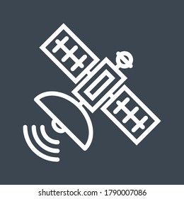Satellite Thin Line Vector Icon Isolated on the Black Background.