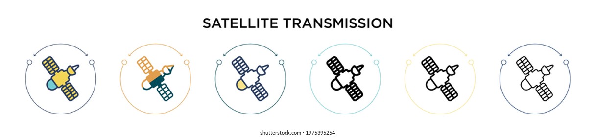 Satellite transmission icon in filled, thin line, outline and stroke style. Vector illustration of two colored and black satellite transmission vector icons designs can be used for mobile, ui, web