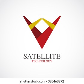 Satellite transmission technology abstract vector and logo design or template network business icon of company or corporate identity symbol concept
