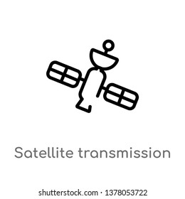 satellite transmission vector line icon. Simple element illustration. satellite transmission outline icon from technology concept. Can be used for web and mobile