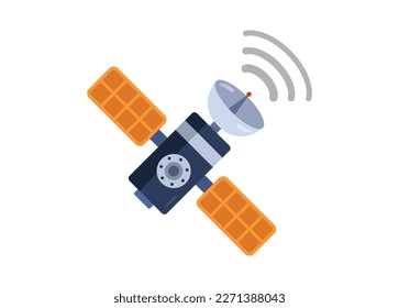Satellite transmitting signal. Simple flat illustration.