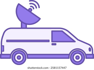 Satellite Truck Color Icon. Vector Icon. Vehicle For Transporting Reporter Equipment. Journalism Concept