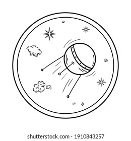 A satellite in the universe. Space object in the style of the doodles. Vector illustration isolated on a white background.