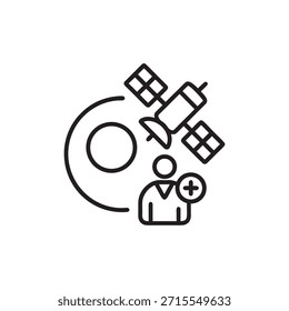 Satellite user profile black and white science icon vector concept of space communication and GPS technology